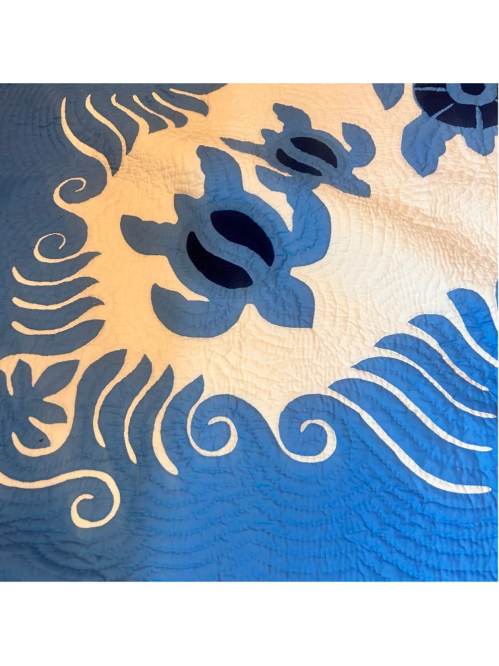 VTG Hand quilted Full Queen Quilt Tropical Turtle Hawaiian Island Farmhouse